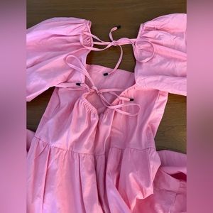 Pink square neck dress. So cute and flattering